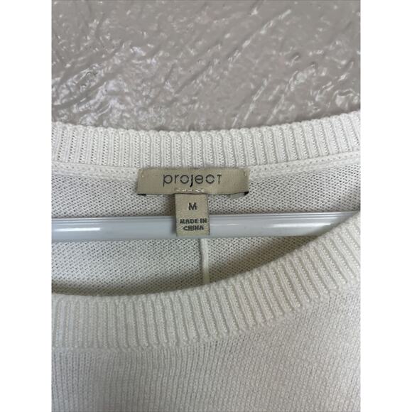 Project Sweater Womens Sweater Ivory Round Neck Cotton Tie Waist Size Medium - Picture 2 of 5